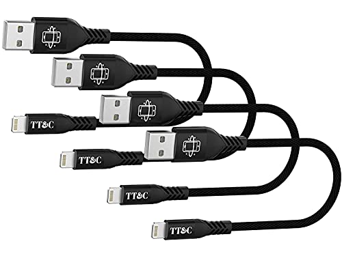 TT&C Short iPhone Cable Charger Sync and Charging Data Cord Compatible with iPhone Xs/Xs Max/Xr/X/8/8 Plus/7/7 Plus/6s/6s Plus/5c/5se/5s/iPad Pro/iPad Mini/iPod Touch (White 1 feet 4-Pack)