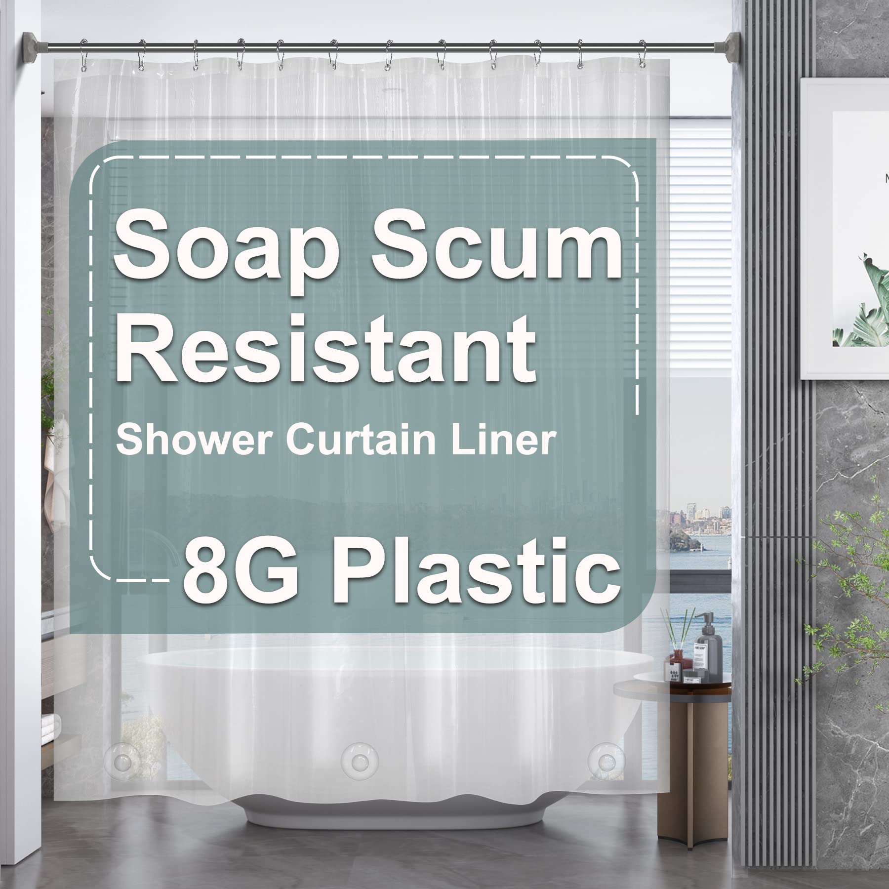 AmazerBath Plastic Shower Curtain, 72 x 72 Inches PEVA Heavy Duty Clear Shower Curtain, Waterproof Weighted Thick Bathroom Curtain with 3 Clear Weights and 12 Rustproof Grommet Holes Clear 72"W*72"H
