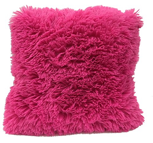 LuxuryDiscounts Super Soft Faux Fur Decorative Filled Throw Pillow Cushion (16" x 16", Hot Pink)