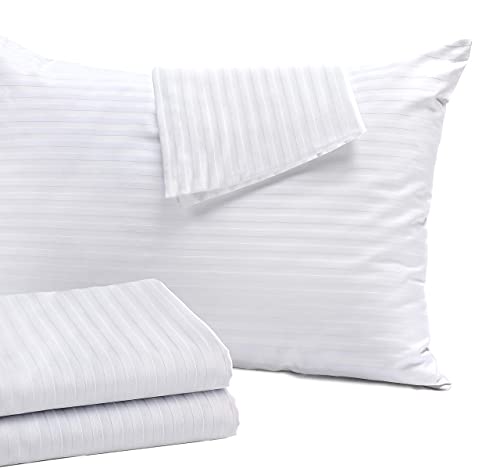 Book Cover 4Pack Pillow Protectors 3-4 Micron Pore Size Standard 20x26 Inches Cotton Sateen Blend Tight Weave â¤ï¸ Life Time Replacementâ¤ï¸ Size High Thread Count 400 Style Zippered White Hotel Quality Non Noisy