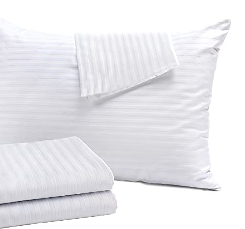4Pack Pillow Protectors 3-4 Micron Pore Size Standard 20x26 Inches Cotton Sateen Blend Tight Weave â¤ï¸ Life Time Replacementâ¤ï¸ Size High Thread Count 400 Style Zippered White Hotel Quality Non Noisy