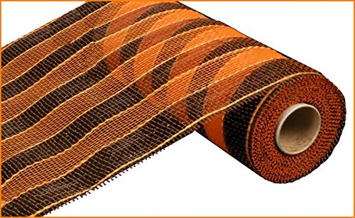 10 inch x 30 feet Deco Poly Mesh Ribbon - Black and Orange Striped Mesh