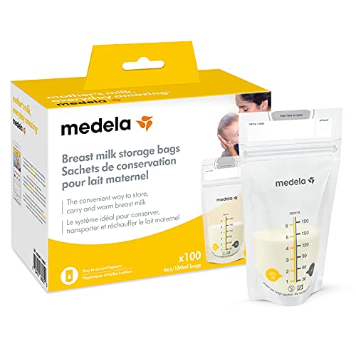 Book Cover Medela Breast Milk Storage Bags, 100 Count, Ready to Use Breastmilk Bags for Breastfeeding, Self Standing Bag, Space Saving Flat Profile, Hygienically Pre-Sealed, 6 Ounce