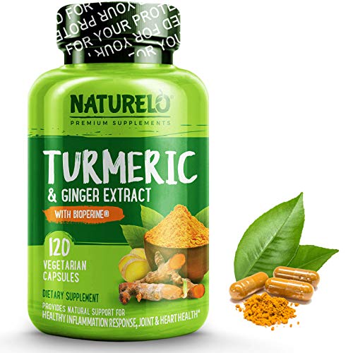 NATURELO Organic Turmeric Curcumin - BioPerine for Better Absorption - 95% Curcuminoids, Natural Black Pepper, Ginger Powder - Anti Inflammatory Supplement for Joint Pain Relief - 120 Vegan Capsules