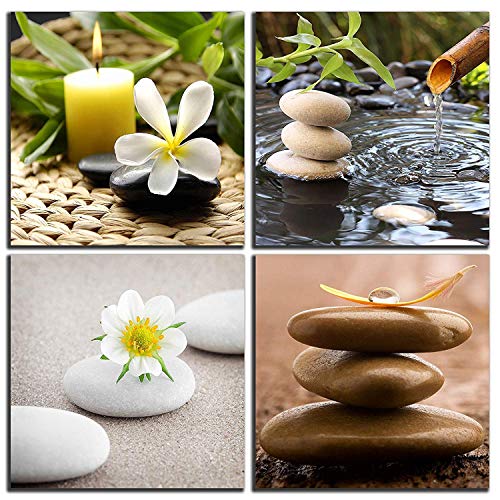 Book Cover NAN Wind Zen Canvas Wall Art Spa Still Life with Green Bamboo Fountain and Zen Stone Jasmine Flower Painting Pictures for Home Decoration Modern Painting Wall Decor Canvas