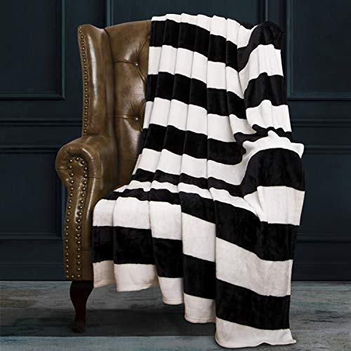 NTBAY Flannel King Blanket, Super Soft with Black and White Striped Printed Bed Blanket, 108 x 90 Inches