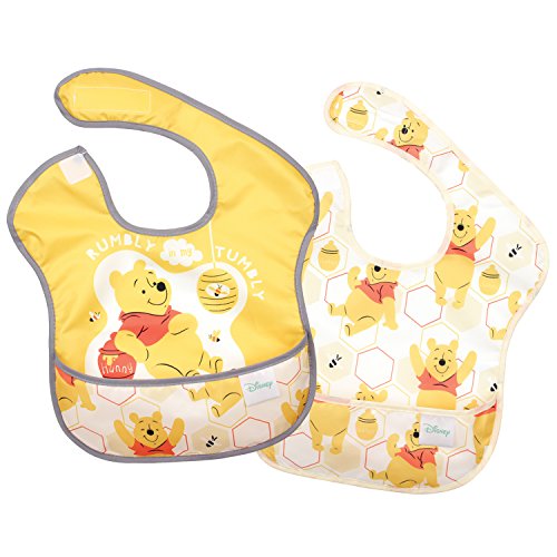 Bumkins Disney Winnie The Pooh SuperBib, Baby Bib, Waterproof, Washable, Stain and Odor Resistant, 6-24 Months, 2-Pack - Hunny