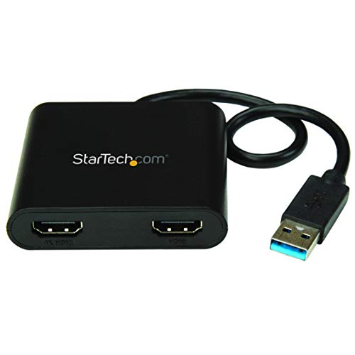 Book Cover StarTech.com USB 3.0 to Dual HDMI Adapter - 4K 30Hz - External Video & Graphics Card - Dual Monitor Display Adapter - Supports Windows (USB32HD2), Black