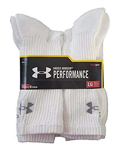 Under Armour UA Performance Crew Socks 6 Pairs Sz 9-12.5, White, Large