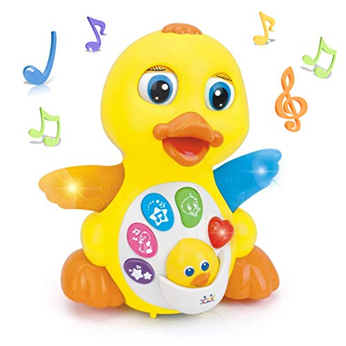 Book Cover Woby Musical Duck Toy,Baby Preschool Educational Learning Toy with Music and Lights,Infant Light Up Dancing Toy for 1 Year Old Baby Toddler