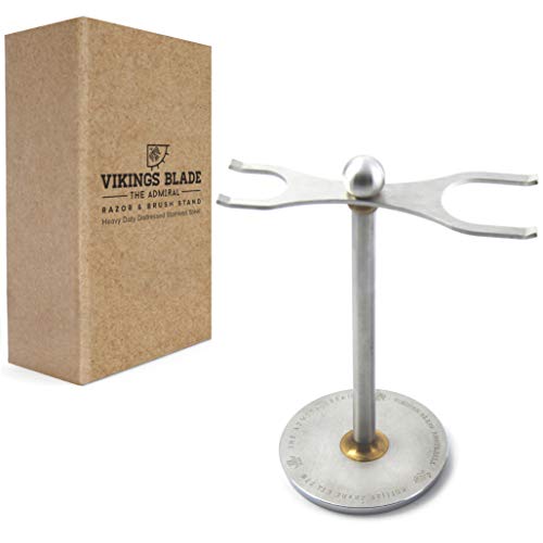 Book Cover VIKINGS The Admiral Razor and Brush Stand, Extra Wide Openings, Heavy & Raw Stainless Steel