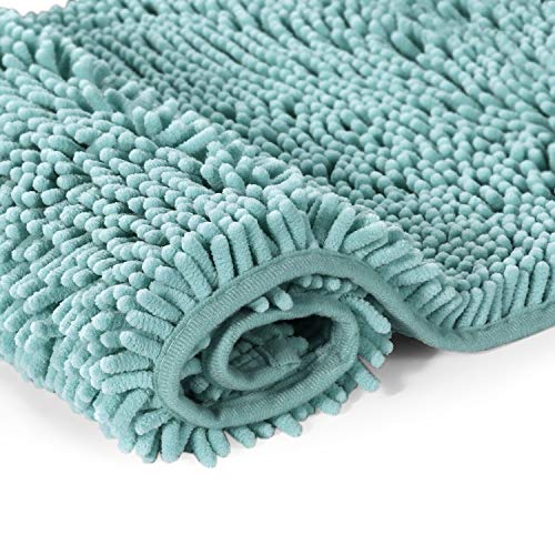 Bathroom Rug Shag Shower Mat Machine-Washable Plush Bath Mats with Water Absorbent Soft Microfibers, 20" W x 32" L, Eggshell Blue