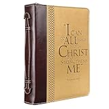 Bible Cover -"I Can Do All Things Through Christ" Philippians 4:13 - Large Two-Tone Burgundy/Tan