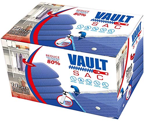 Vacuum Storage Bags | Variety 14 PACK | 5 x Small, 3 x Medium, 3 x Large, 3 x Jumbo | 80% MORE STORAGE for Clothes Blankets Duvets & Much More! Works with Any Vacuum Cleaner FREE Hand-Pump For Travel!