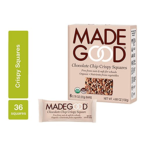 Book Cover MadeGood Chocolate Chip Crispy Squares, Allergy Friendly, Gluten Free & Safe For School Snacks, 36 Count