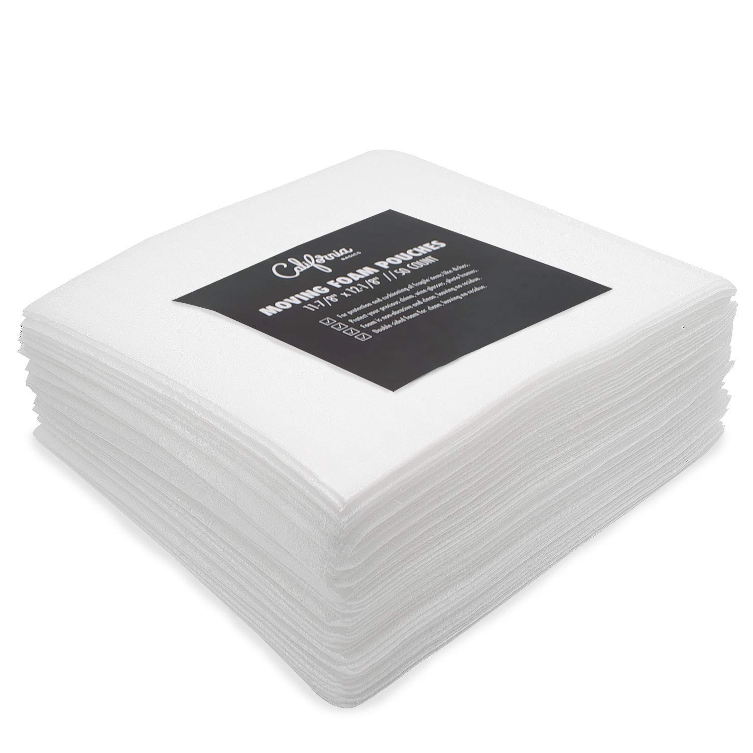 Foam Wrap Cup Pouches 11 7/8" x 12 1/8" (50 Count), Cushion Pouches to Protect Dishes, Glasses, Porcelain & Fragile Items, Packing Supplies for Moving by California Basics