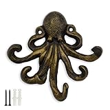 HERNGEE Octopus Key Hooks for Wall, Antique Bronze Cast Iron Decorative Wall Hook Animal Coat Hooks