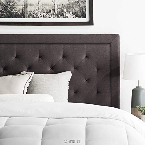 Book Cover LUCID Bordered Upholstered Headboard with Diamond Tufting, Queen, Charcoal