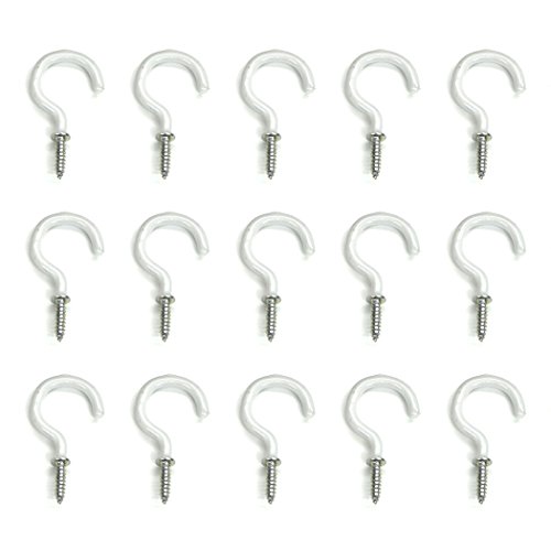 Aoyoho 60Pcs Vinyl Coated Screw-In Ceiling Hooks Cup Hooks Light Hooks (White)