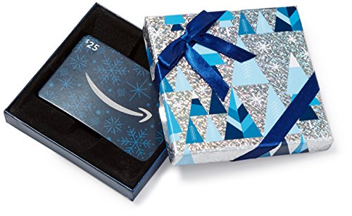 Book Cover Amazon.com $25 Gift Card in a Blue and Silver Gift Box