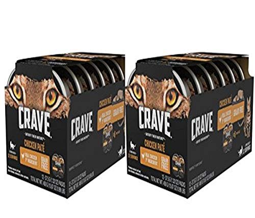 CRAVE Grain Free Adult High Protein Natural Soft Wet Cat Food Paté Chicken & Beef Multipack, (24) 2.6 oz. Twin-Pack Trays
