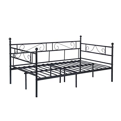Book Cover GreenForest Daybed Twin Size with Stable Steel Slats Mattress Foundation Platform Bed Metal Bed Frame for Living Guest Room, Matte Black
