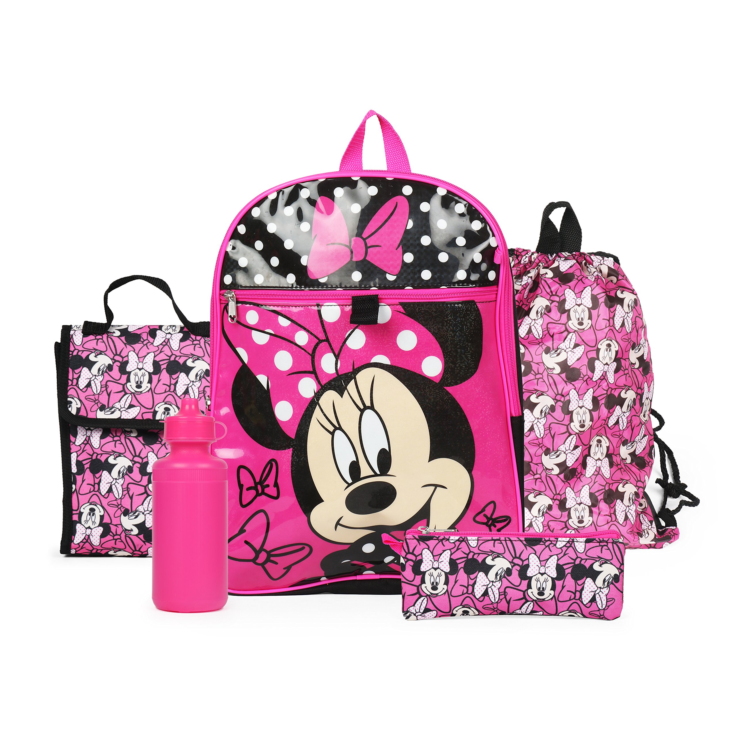 Book Cover Disney Minnie Mouse Pink Backpack Back to School 5 Piece Essentials Set