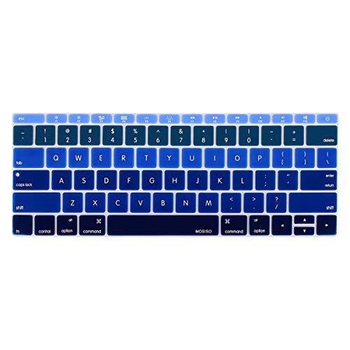 Book Cover MOSISO Silicone Pattern Keyboard Cover Protective Skin Compatible with MacBook Pro 13 inch 2017 2016 Release A1708 Without Touch Bar & Compatible with MacBook 12 inch A1534, Mix Ombre Blue