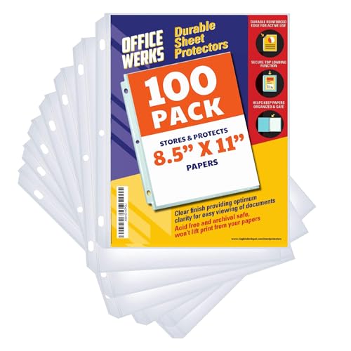 Book Cover 100 Clear Sheet Protectors, 8.5