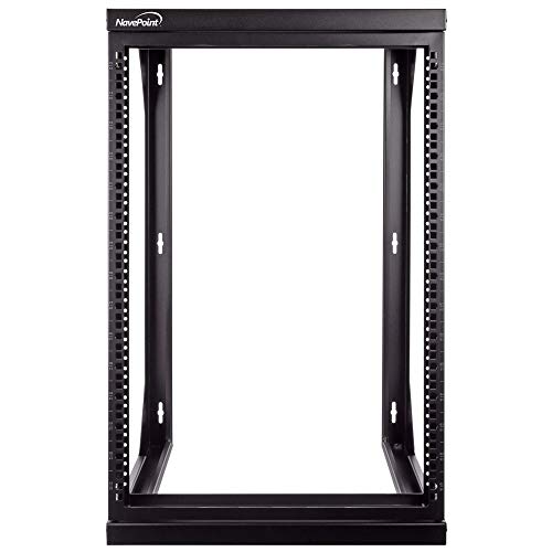 NavePoint 15U Wall Mount IT Open Frame 19 Inch Rack with Swing Out Hinged Gate Black