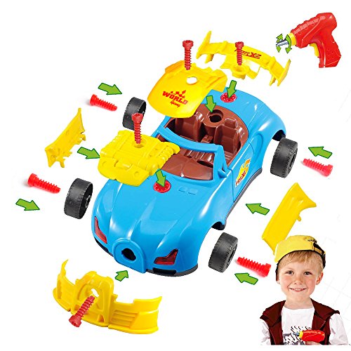 Book Cover 2020 Take Apart Toy Racing Car for Toddlers, Build A Car Kit for Mini Mechanics, Sports Activity Set for Kids: Boys and Girls, Race Car with 30 Pcs., Electric Screwdriver Tool, and Sounds and Lights