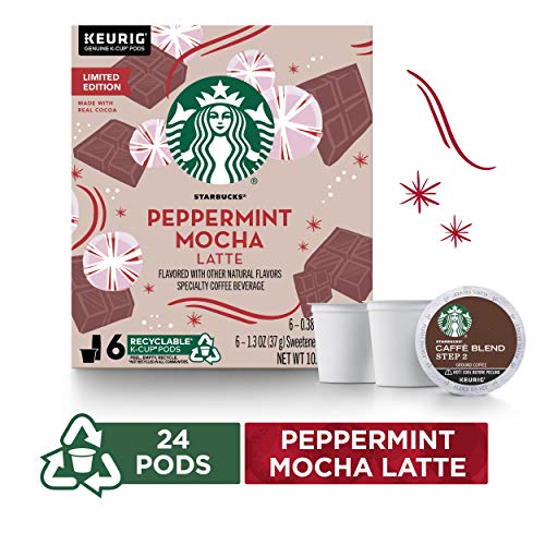 Book Cover Starbucks Medium Roast K-Cup Coffee Pods â€” Peppermint Mocha CaffÃ¨ Latte for Keurig Brewers,6 Count (Pack of 4)