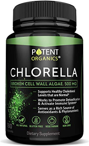 Purest Organic Chlorella with CGF - Non-GMO, 100% Vegetarian & Non-Irradiated - 500 mg - 180 Easy to Take Superfood Capsules - No Aftertaste Tablets - Perfect for Weight Loss