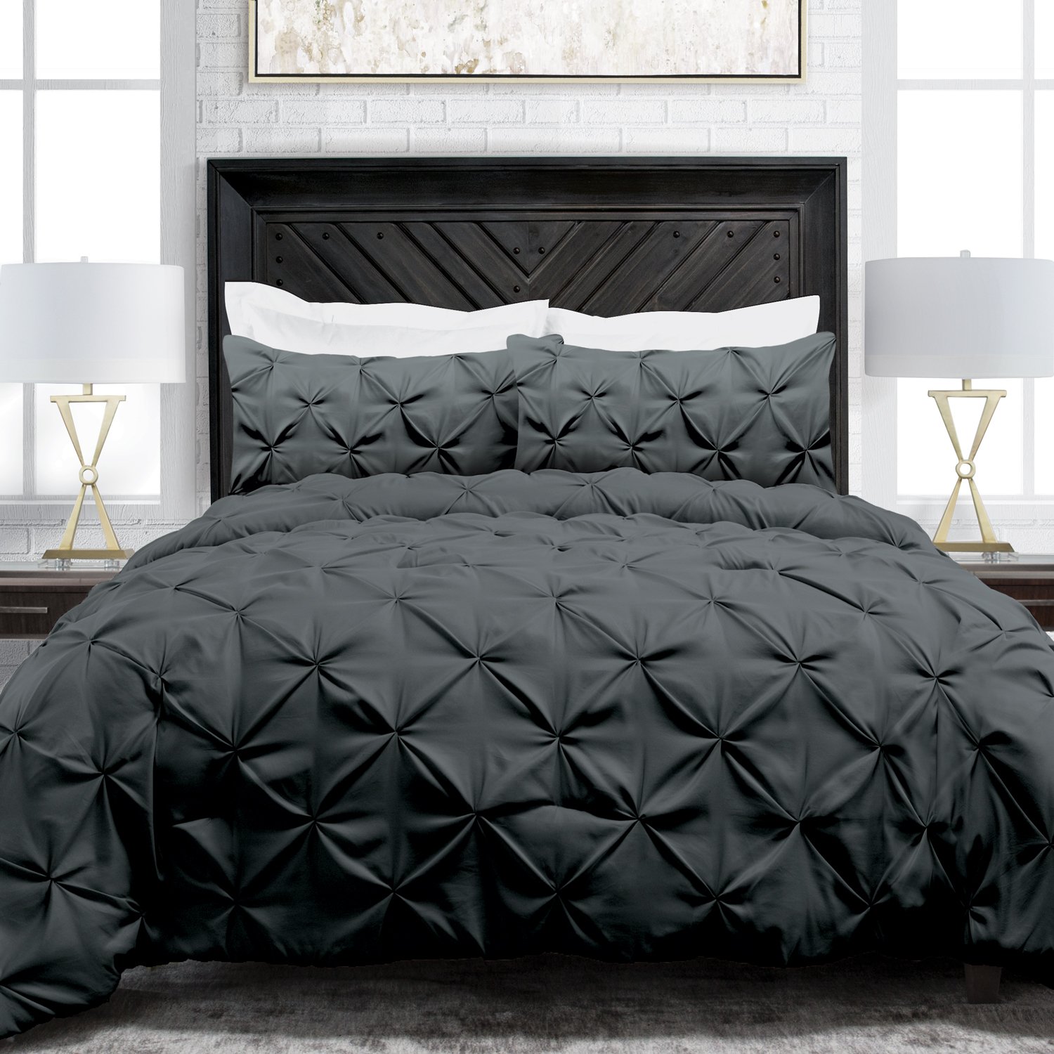 Sleep Restoration Pinch Pleat 2-Piece Luxury Goose Down  Twin-Twin XL Alternative Comforter Set Premium All Season Pintuck Style Duvet Set, Chocolate
