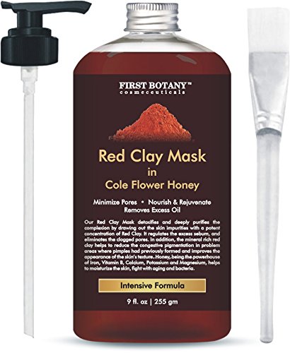 First Botany Cosmeceuticals The BEST Facial Mask - Best for Facial Treatment, Minimizes Pores & Reduces Wrinkles, Acne Scars, Blackheads & Cellulite - Great as Face Mask & Body Cleanse (Red Clay)