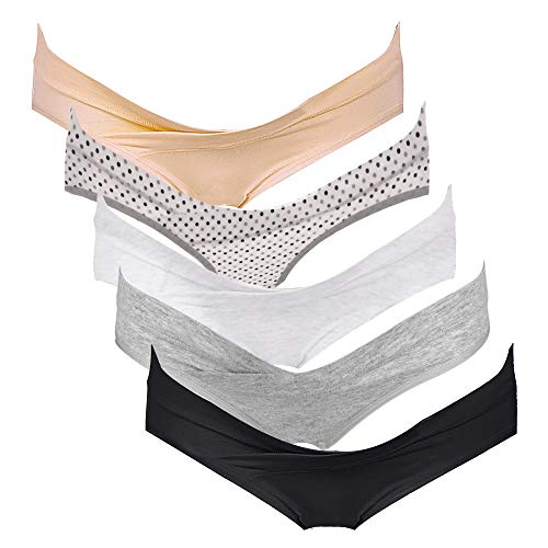 Intimate Portal Women Under The Bump Maternity Panties Pregnancy Postpartum Underwear 5 Pack Neutral Colors Large