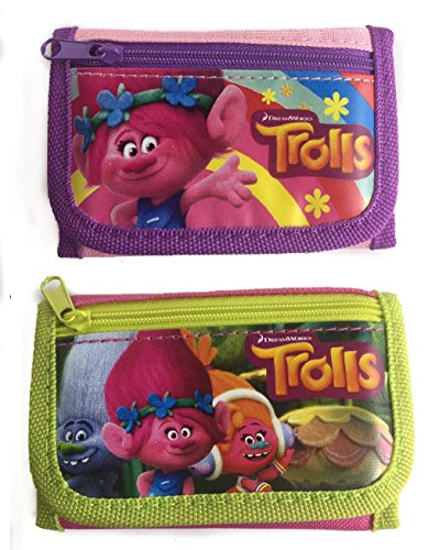 Dreamworks Set of 2 Tri Fold Wallet Trolls Poppy and Friends 1x Light Pink + 1x Dark Pink
