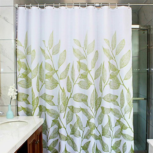 Book Cover MangGou Leaves Fabric Shower Curtain, Waterproof Polyester Bathroom Curtain,Decorative Shower Curtain Liner with 12 Hooks,Machine Washable,72 x 72 inch,Green