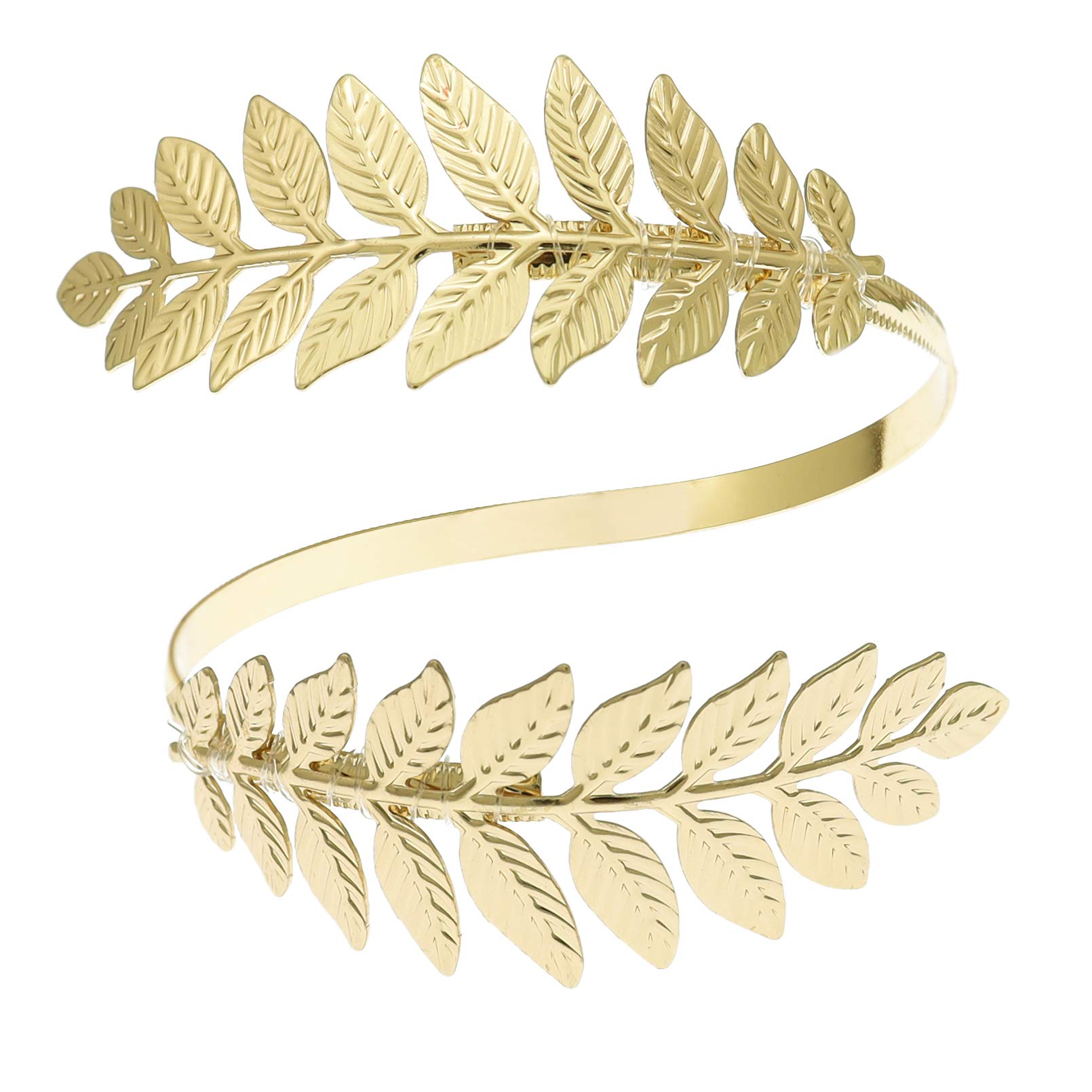 RechicGu Greek Roman Laurel Leaf Bracelet Armband Upper Arm Cuff Armlet Festival Bridal Adjustable Bangle Vintage Gold Tone