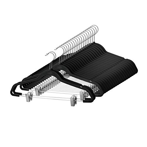 Premium Velvet Skirt Hangers (20 Pack) Non Slip Velvet Pants Hangers with Metal Clips, 360Â° Hook, Durable Ultra Thin Space Saving Velvet Hangers, Notched Clothes Hangers for Suits, Dress & Shirt