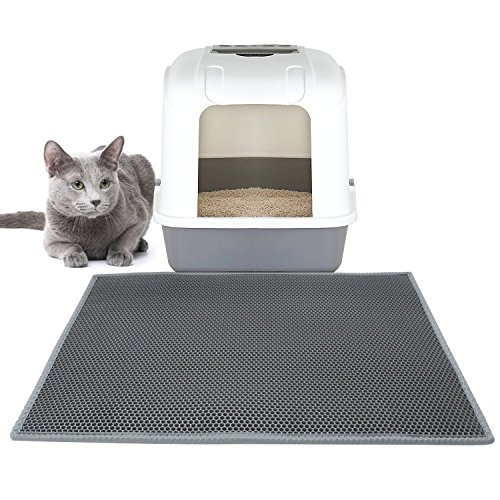Pieviev Cat Litter Mat Anti-Tracking Litter Mat, 30" X 24" Inch Honeycomb Double Layer Waterproof Urine Proof Trapping Mat for Litter Boxes, Large Size Easy Clean Scatter Control (Scoop Included)