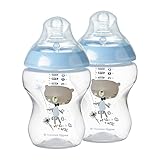 Tommee Tippee Closer to Nature Baby Bottles, Blue | Slow Flow Breast-Like Nipple with Anti-Colic Valve (9oz, 2 Count)