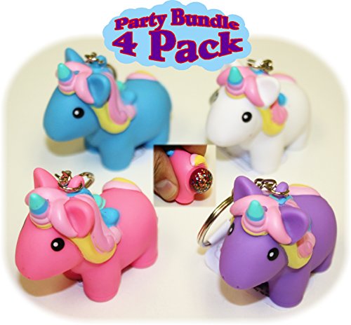 Animolds PooPoo Unicorn (Glitter Pooping Unicorns) Keychains Pink, Blue, Purple & White Complete Gift Set Party Bundle - 4 Pack