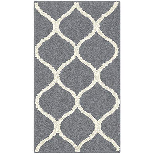 Book Cover Maples Rugs Rebecca Contemporary Kitchen Rugs Non Skid Accent Area Carpet [Made in USA], 1'8 x 2'10, Grey/White