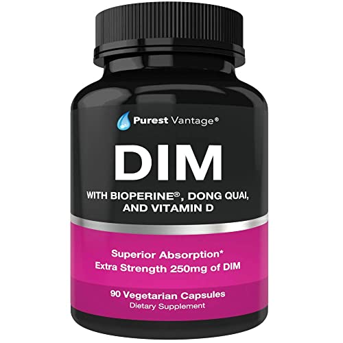 Pure DIM Supplement 250mg Diindolylmethane Plus BioPerine and Dong Quai - Hormone Balance Support for Women and Men, Menopause & Estrogen Support - 90 Vegetarian Capsules