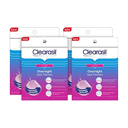 Acne Treatment Face Patches - Clearasil Ultra Overnight Spot Patches Advanced Healing for Acne Control, 18 Count (Pack of 4)