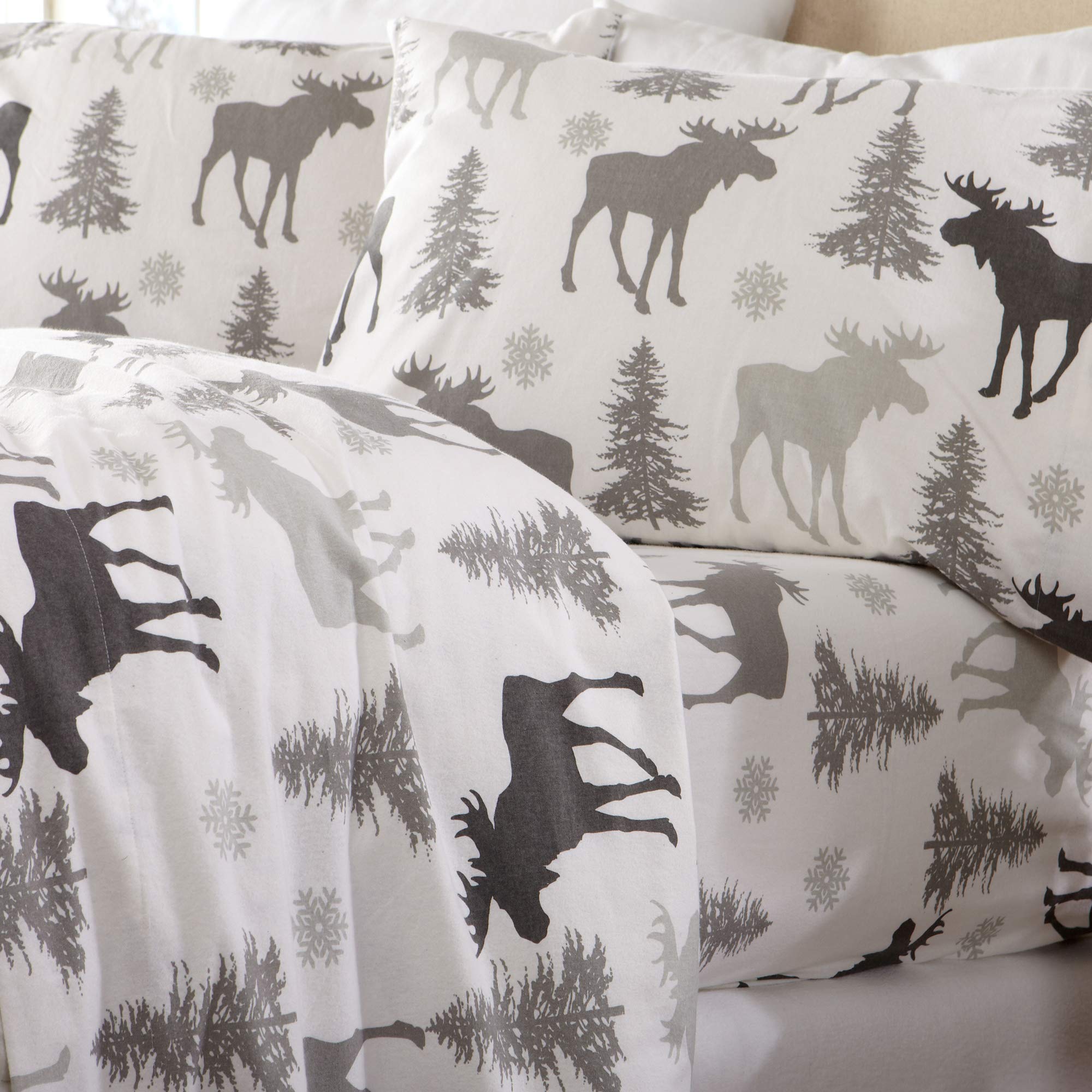 Book Cover Flannel Sheets King Winter Bed Sheets Flannel Sheet Set Moose Flannel Sheets 100% Turkish Cotton Flannel Sheet Set. Stratton Collection (King, Moose)
