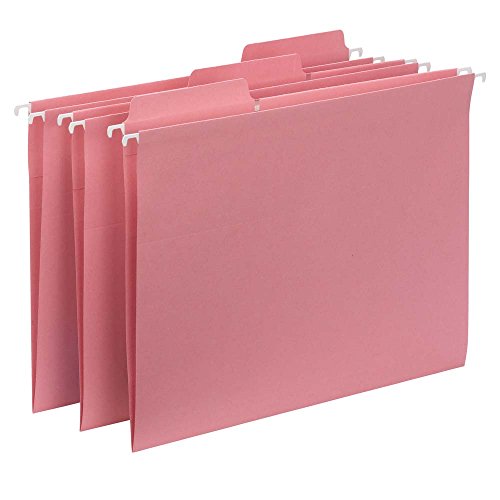 Smead FasTab Hanging File Folder, 1/3-Cut Built-in Tab, Letter Size, Dark Pink, 9 per Pack (64014)