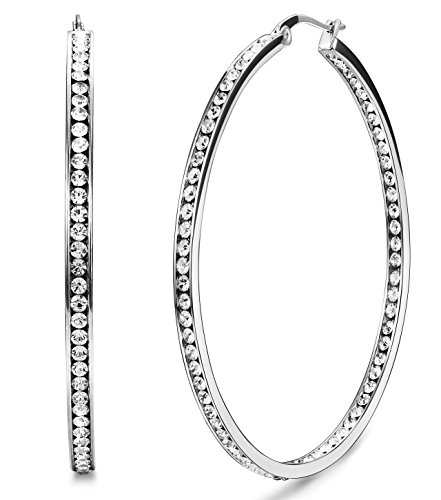 ORAZIO Stainless Steel Women Hoop Earrings Cute Huggie Earrings Cubic Zirconia Inlaid 50MM