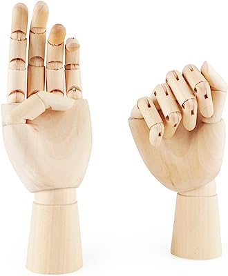 Fashionclubs 7" Wooden Sectioned Opposable Articulated Left/Right Hand Figure Manikin Hand Model for Drawing, Sketching, Painting (Left+Right Hand)